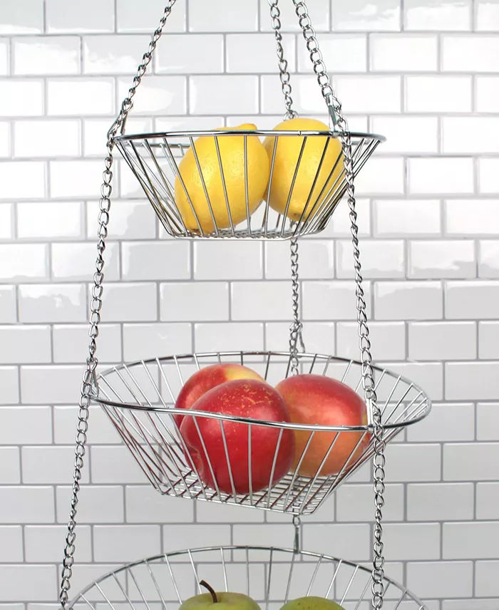 Three-Tier Hanging Fruit Baskets - Chrome