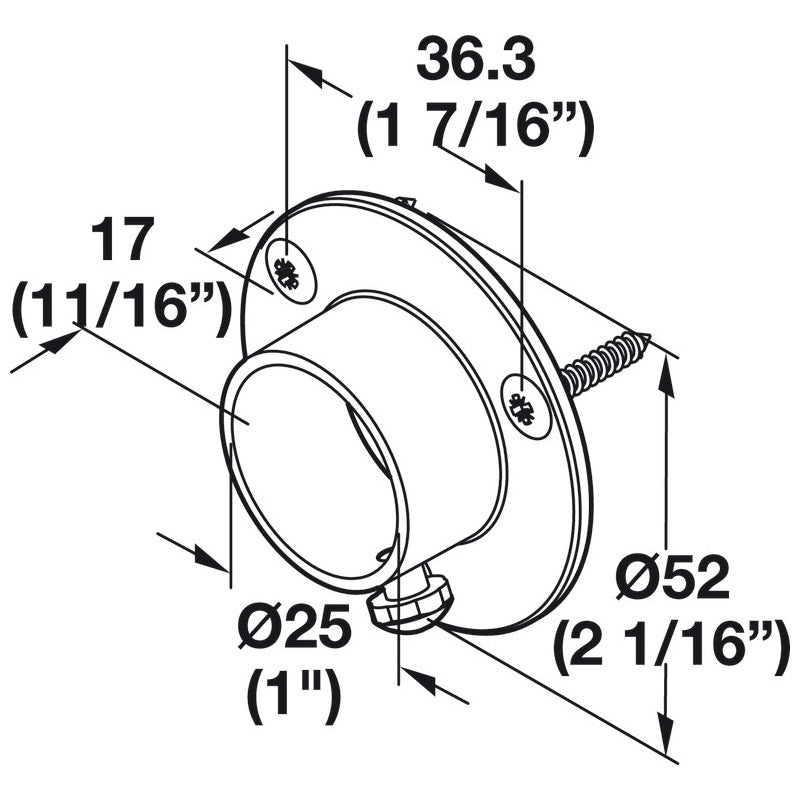 Mounted One Inch Closet Rod Flanges - Chrome