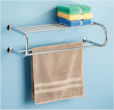 Hotel Style Chrome Towel Rack and Shelf