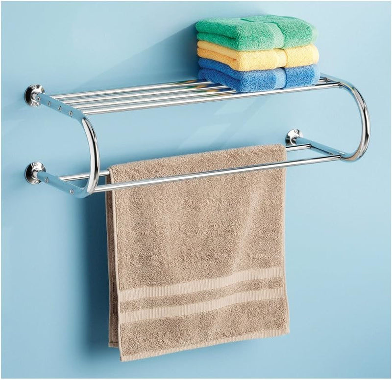Hotel Style Chrome Towel Rack and Shelf