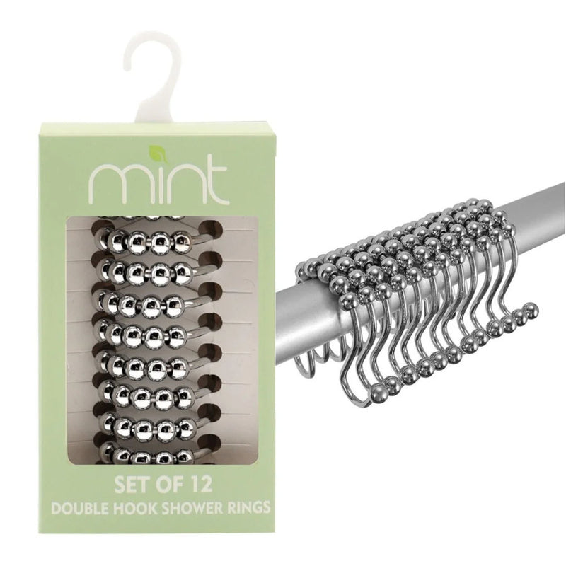 Double Hook Roller Shower Rings - Brushed Nickel