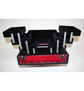 7 Compartment Makeup Case- Red Snakeskin