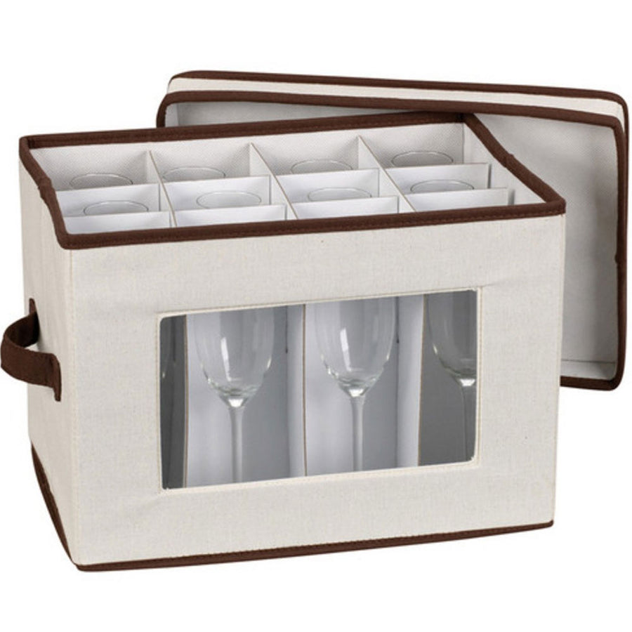Stemware Storage Protector With Dividers - 15x12x12 Inch, 12 Compartments, Machine Washable, 2 Year Warranty